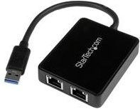 StarTech.com USB 3.0 auf Dual Port Gigabit Ethernet LAN Adapter mit USB-Port, Schwarz - Bild 1