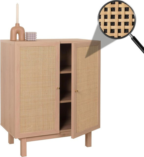 Highboard MCW M51 aus Mangoholz mit Kubu Rattan in Braun, B/H/T: 98 x 79 x 42 cm - Bild 1