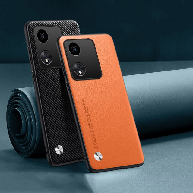 Realme Schutzhülle aus PU-Leder und Silikon in Orange für GT NEO 2 3 3T C35 C53 C55 C65 C63 C75 10 11 12 13 14 Pro Plus mit harter Stoßstange - Bild 1