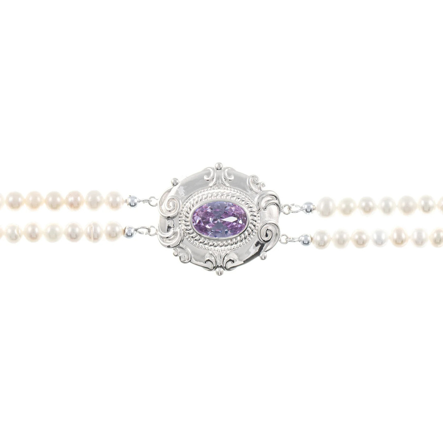 Collier Choker 925 Silber, Zirkonia, Perle, flieder - Bild 1