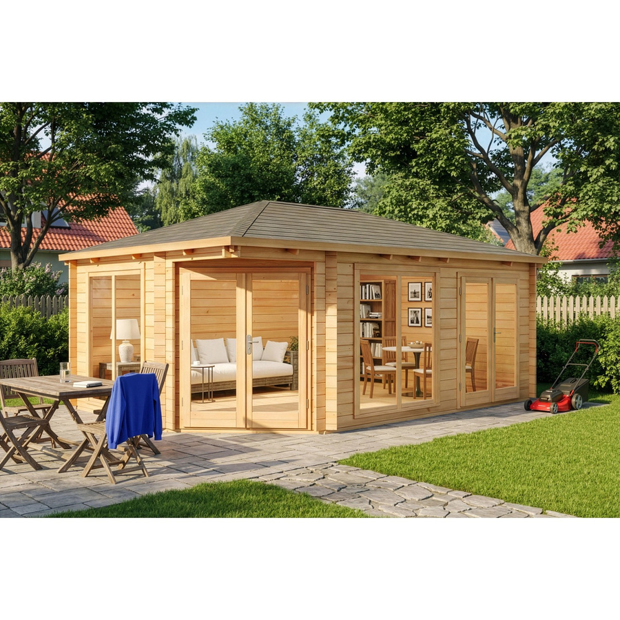 Alpholz 5-Eck Holz-Gartenhaus Julia, naturbelassen, B: 598 cm, T: 410 cm, Wandstärke: 34 mm - Bild 2