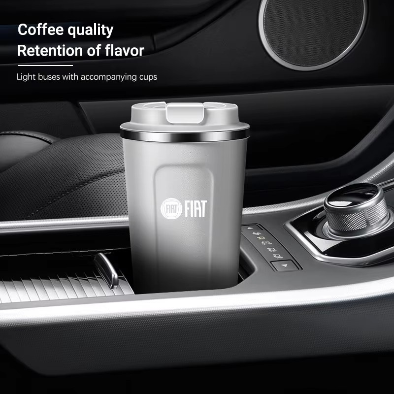 FIAT Isolierter Edelstahl Becher mit Laser Logo in Weiß für Abarth 500 Ducato Panda Grande Punto Tipo Pulse Strada 600 500L - Bild 2