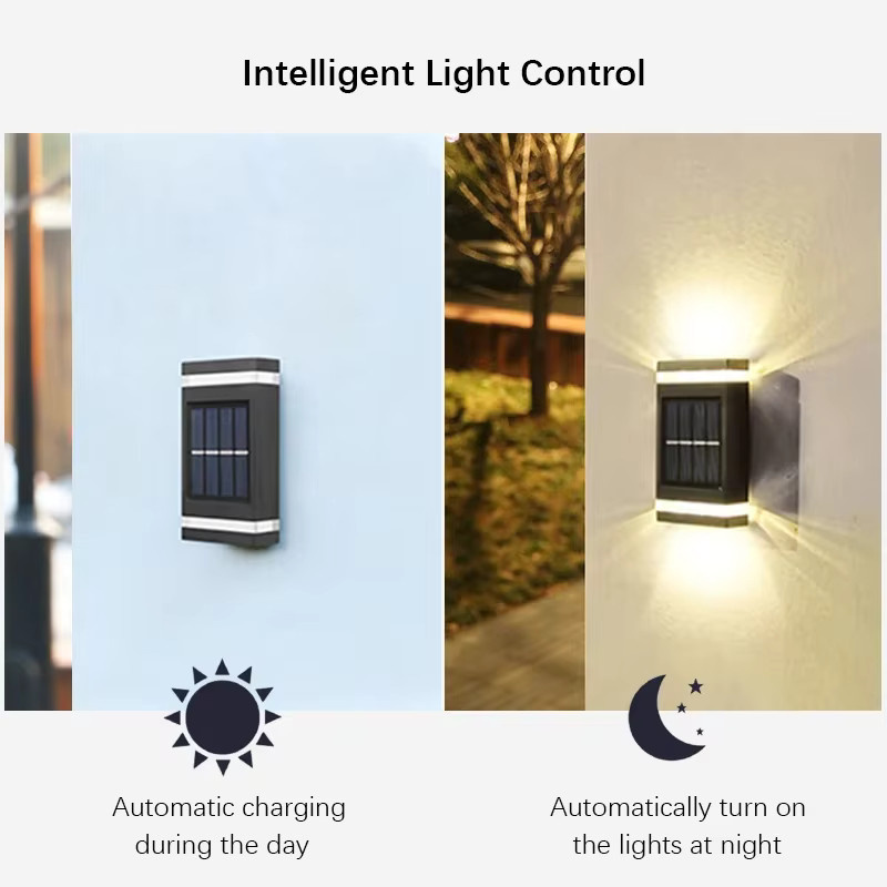 SHENZHITECH Solar-LED-Wandleuchte in Schwarz mit warmweißem Licht für Außenbereich und Garten - Bild 2