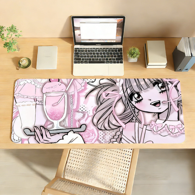 Niedliches Anime Girl Mauspad in Rosa, rutschfeste Schreibtischunterlage für PC und Laptop, XXL Gaming Schreibtischmatte aus Gummi - Bild 1