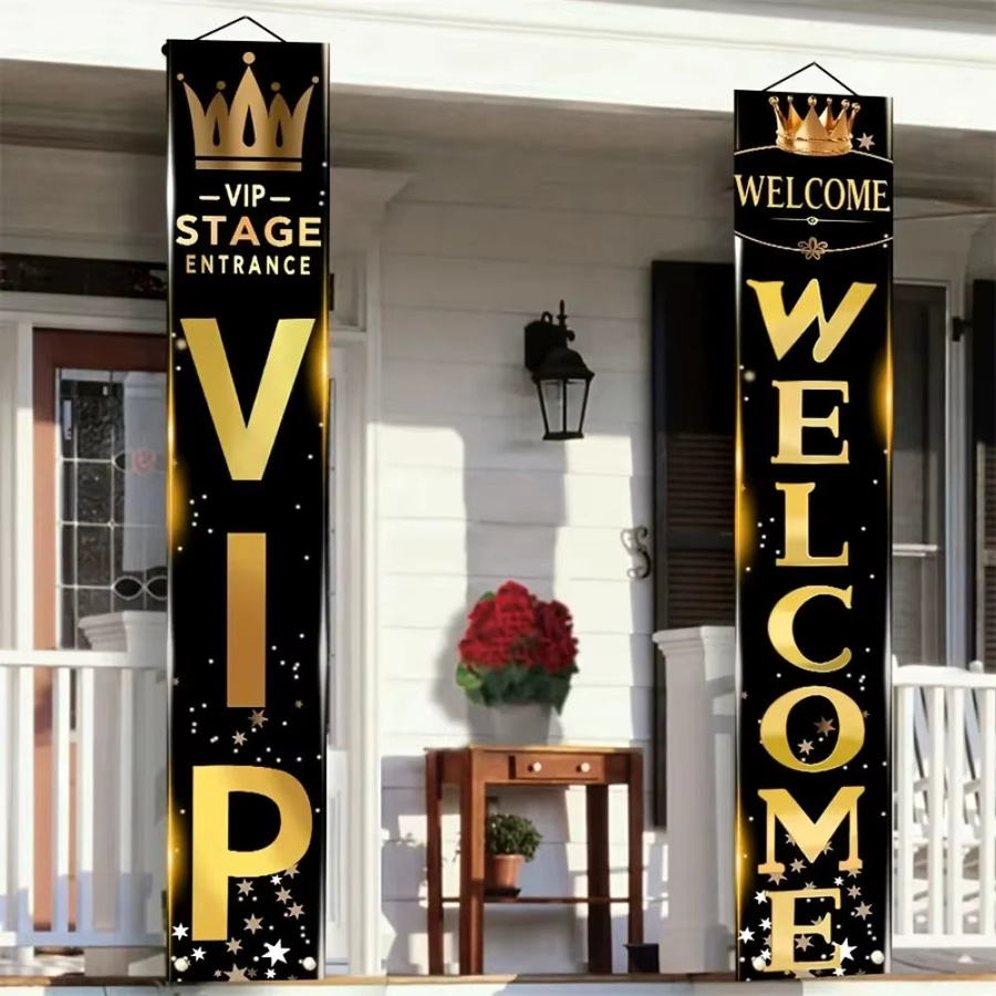 OURFETE Party-Dekorationshintergrund mit Kronen- und Stern-Muster in Schwarz-Gold für VIP- und Filmnacht-Themenpartys - Bild 3