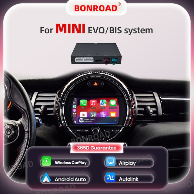 BONROAD Wireless CarPlay und Android Auto Interface Adapter Modul für BMW MINI Cooper F55 F56 F57 F54 F60 EVO mit GPS und Bluetooth in Schwarz - Bild 1