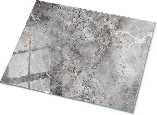 Tulup Tischplatte aus Glas mit Marmormuster in Grau, Rechteckig, B: 80 cm, T: 60 cm - Bild 1