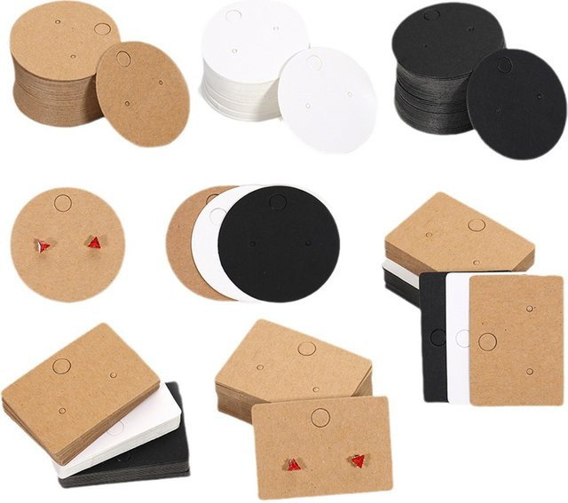 100 Stück DIY Ohrdekorationskarten aus Kraftpapier in Weiß, B: 4,5 cm, H: 3,2 cm - Bild 1