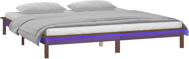 vidaXL Massivholzbett aus Kiefernholz mit LED-Unterbettbeleuchtung und USB-Ladeport, Honigbraun, B/T: 140 x 200 cm - Bild 1