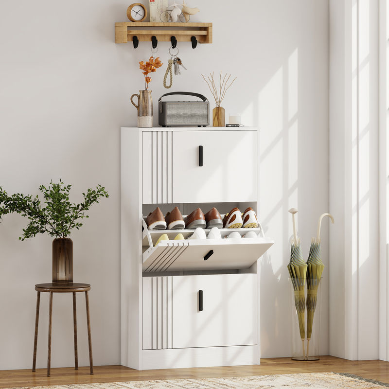 HOMCOM Schuhschrank mit 3 Klappen in Weiß, moderner Schuhschrank für Flur und Wohnzimmer mit Platz für 18 Paare, B/T/H: 63 x 24 x 117 cm - Bild 2
