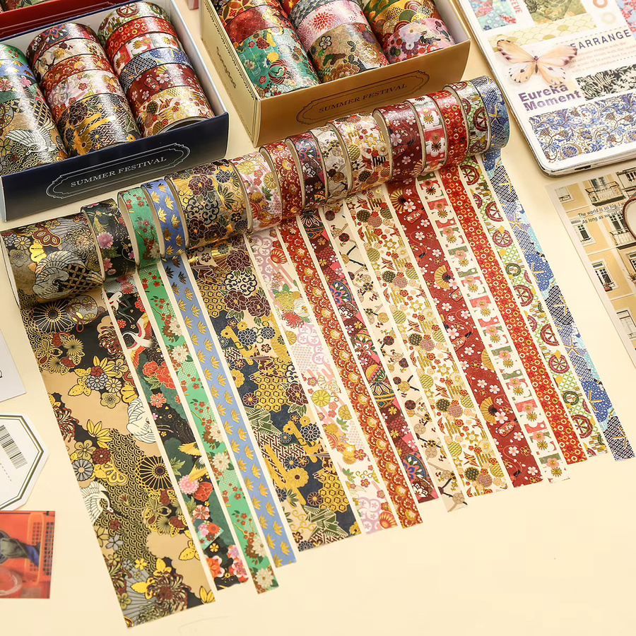 15-Rollen florales Washi-Tape-Set mit Kirschblüten-Motiv und Goldfolie in Multicolour für Journaling und Scrapbooking - Bild 3
