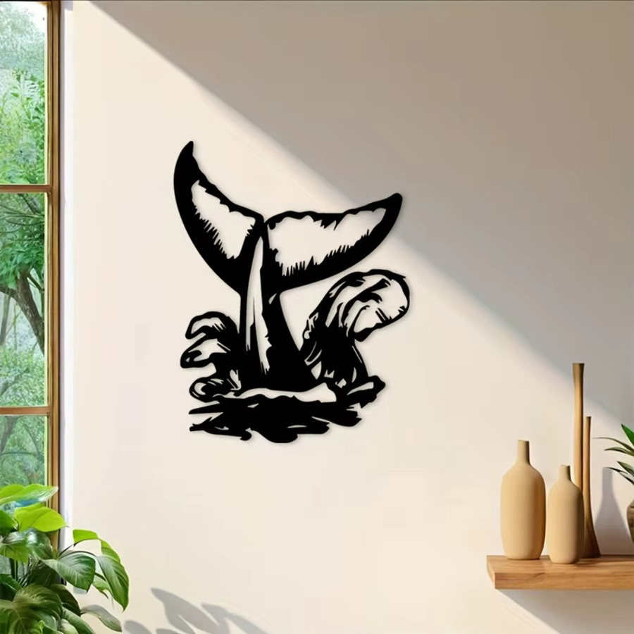 CIFBUY Metall-Wandkunst Wal-Schwanz in Schwarz als maritimes Ozean-Tiermotiv für Wohnzimmer und Badezimmer - Bild 2