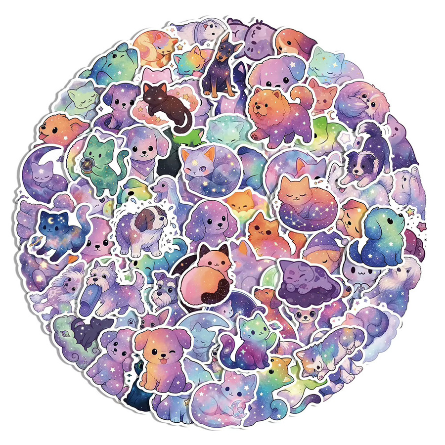 Rspctou Kawaii Cartoon Aufkleber mit Sternenhimmel, Katze und Hund als lustige Vinyl-Sticker für Handy, Motorrad und Gepäck, Mehrfarbig - Bild 2