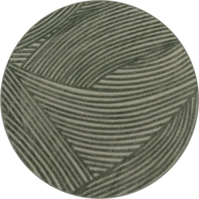 Runder In- & Outdoor-Teppich Cotara in Grün mit Linien-Design im Boho-Skandi-Stil, Durchmesser: 160 cm - Bild 1
