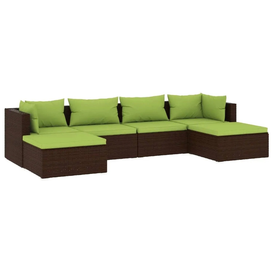 vidaXL 6-tlg Garten-Lounge-Set aus Poly-Rattan in Braun mit Kissen und Metallgestell - Bild 2