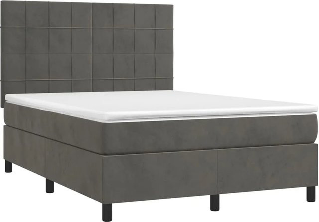 vidaXL Boxspringbett mit Matratze in Dunkelgrau aus Samt mit LED-Unterbettbeleuchtung und USB-Anschluss, B/T/H: 144 x 203 x 118 cm - Bild 1