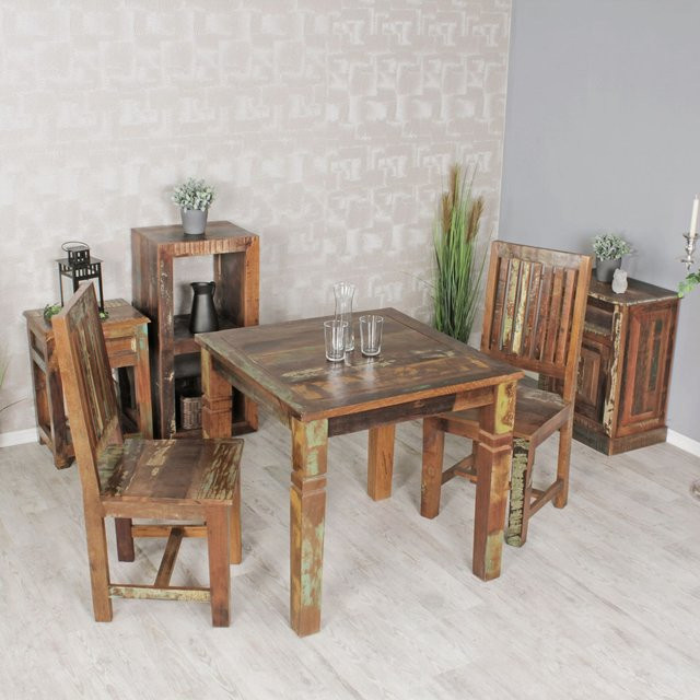 KADIMA DESIGN Esstisch DIANA aus Massivholz Mango in Braun, Landhaus-Stil, B/T/H: 80 x 80 x 76 cm - Bild 1