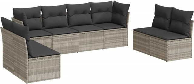vidaXL 8-tlg Garten-Sofagarnitur in L-Form aus Poly Rattan und Metall in Hellgrau mit Kissen - Bild 1