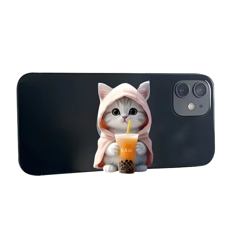XIKCU Katzen Bubble Tea Handyhalter aus Acryl als faltbarer Finger-Griff und Handyständer für iPhone, Samsung und Xiaomi - Bild 6