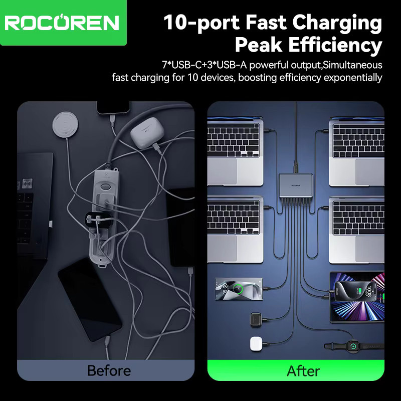 Rocoren 400 W USB Typ C Ladegerät 10-in-1 Desktop-Ladestation in Schwarz für iPhone 16 Pro Max und MacBook Air - Bild 3