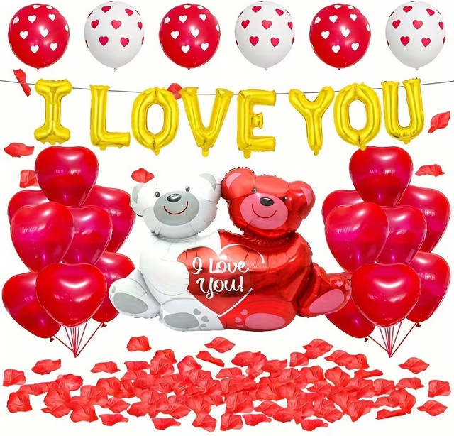 YAYB Folienballon-Set für Valentinstag und Jahrestag mit I Love You Buchstaben, Herzballons und Bär in Rot - Bild 1