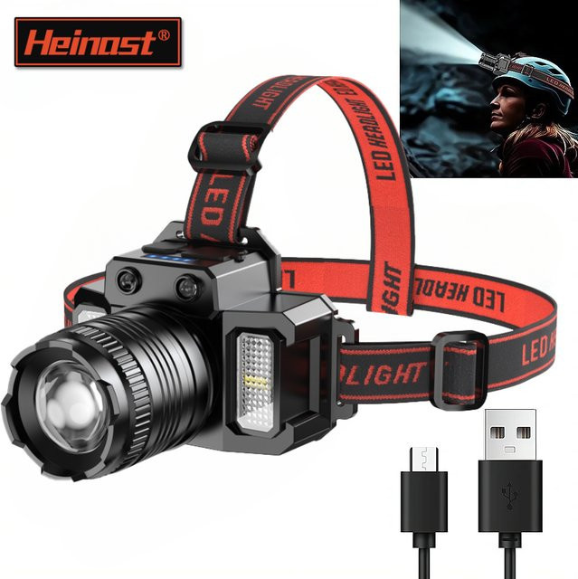 Heinast Wiederaufladbare LED Sensor Scheinwerfer mit COB Chip und Zoom, Wasserdichte Taschenlampe für Camping, Jagd und Outdoor in Schwarz - Bild 1