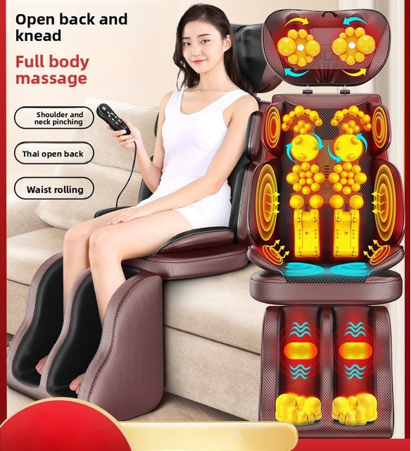 JAIYORL Shiatsu Nacken- und Rückenmassagegerät mit Wärmefunktion als Ganzkörpermassagestuhlpolster in Gold und Braun - Bild 1