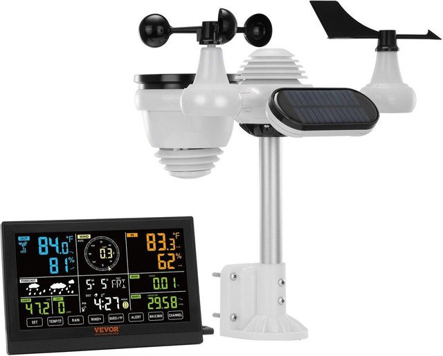 Buying Solutions MB 7-in-1 Kabellose Wetterstation mit 7,5 Zoll Farbdisplay in Weiß für Innen und Außen zur Messung von Temperatur, Luftfeuchtigkeit und Wind - Bild 1
