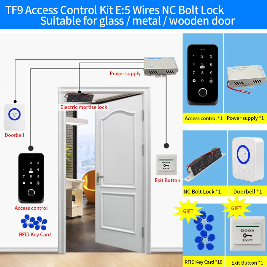LUCKING DOOR Wasserdichtes NFC-Fingerabdruck-Zugangskontrollsystem mit Tuya-App-Unterstützung, Tastatur, RFID-IC-Karte und Magnetischem Türschloss in Schwarz - Bild 4