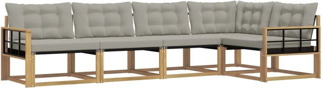 vidaXL Outdoor-Sofagarnitur L-Form aus Akazienholz mit Kissen in Weiß und Hellgrau - Bild 1