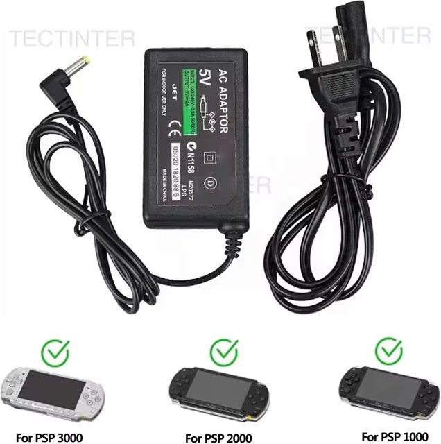 TECTINTER 5V AC-Netzteil für PlayStation PSP 1000, 2000 und 3000 Serie in Schwarz mit EU-Stecker - Bild 1