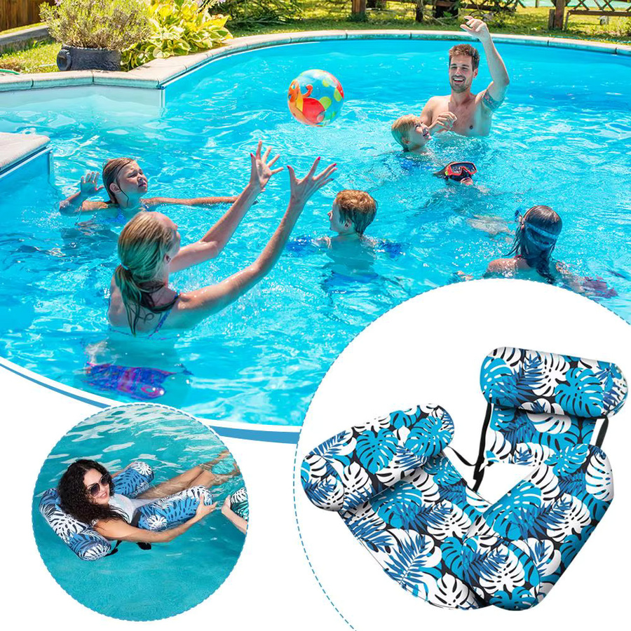 Aufblasbarer Pool-Schwimmsessel mit Rückenlehne in Blau, faltbare Schwimmende Wasserhängematte für Schwimmbad, Strand und See - Bild 2
