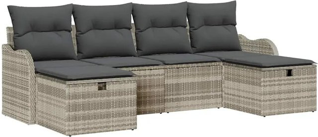vidaXL Garten-Sofa-Set aus Polyrattan in Grau, 6-teiliges L-Shape Lounge-Set mit Kissen für Terrasse und Garten - Bild 1