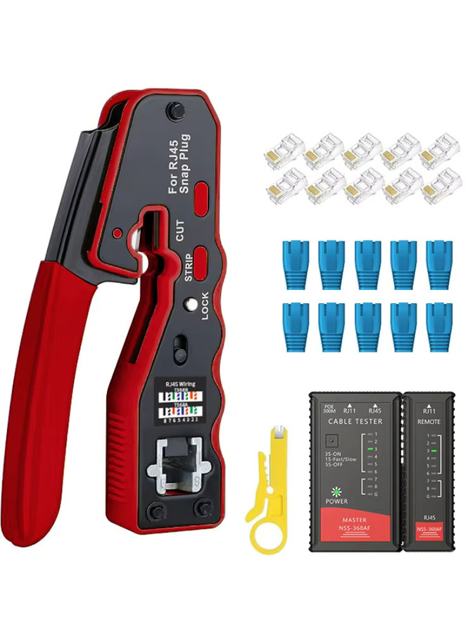 SHOYEE RJ45 Crimpwerkzeug-Kit in Rot mit Ethernet-Crimpzange und Tester für Cat5e Cat6 Cat6a 8P8C modulare Steckverbinder - Bild 6