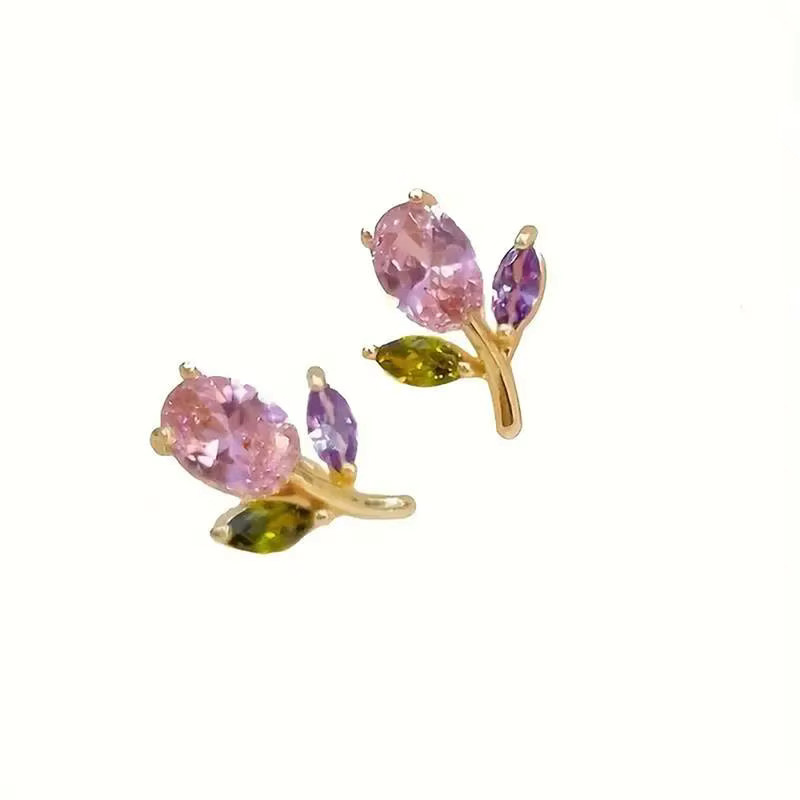 Huitan Ohrstecker, Blumenform, Zirkonia, Gold, Damen - Bild 2