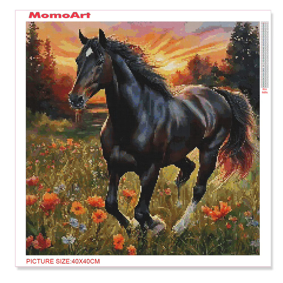 MomoArt 5D Diamant Mosaik DIY Stickerei Set Pferd im Sonnenuntergang, Mehrfarbig, Breite: 30,0 cm, Höhe: 30,0 cm - Bild 2