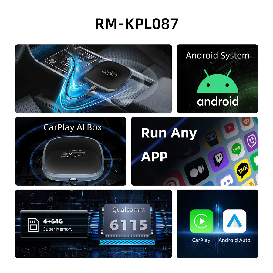 ANYFAR 3-in-1 Kabelloser CarPlay und Android Auto Adapter mit Smart Android AI Box und HDMI-Ausgang in Schwarz oder Weiß - Bild 3