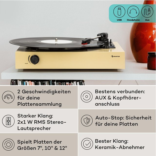 Auna The Player Plattenspieler Selbstbauset mit Lautsprecher in Beige - Bild 1
