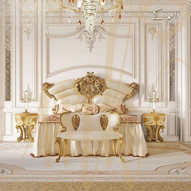 Luxuriöse Samt Doppelbett Rückenlehne von DUTRIEUX in Gold mit modernem Holzdesign für dein Schlafzimmer - Bild 1