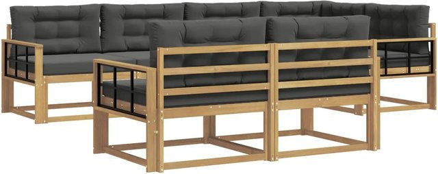 vidaXL Outdoor-Sofagarnitur 6-teilig L-Form aus Akazienholz mit Polstern in Weiß und Anthrazit - Bild 1
