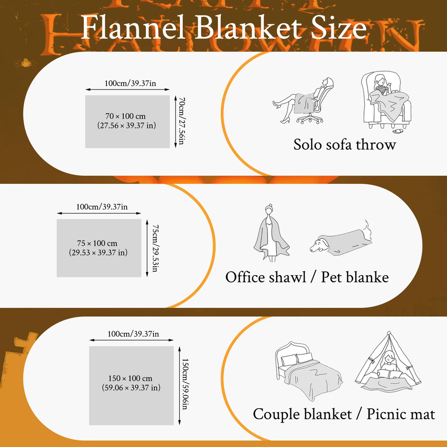 SRH Personalisierte Halloween Fleece-Decke mit Jack-O'-Lantern Kürbis-Druck, Schwarz, Unisex - Bild 3
