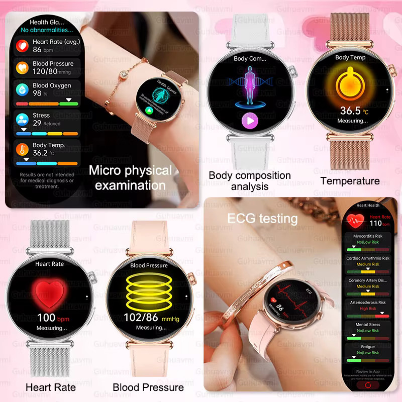 GUHUAVMI Smartwatch für Frauen mit 1,32 Zoll AMOLED Bildschirm, Pink, mit Anruffunktion und EKG-Messung - Bild 3