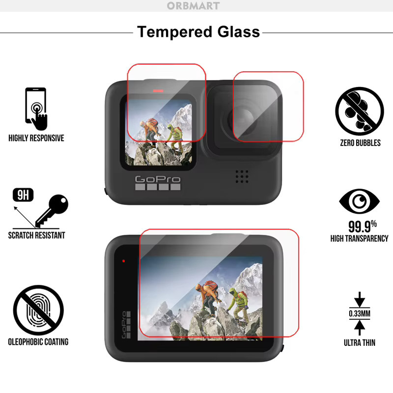 GoPro Zubehör-Set für Hero 12, 11, 10 und 9 mit Silikonhülle, Displayschutzfolie aus gehärtetem Glas und Objektivdeckel in Schwarz - Bild 3
