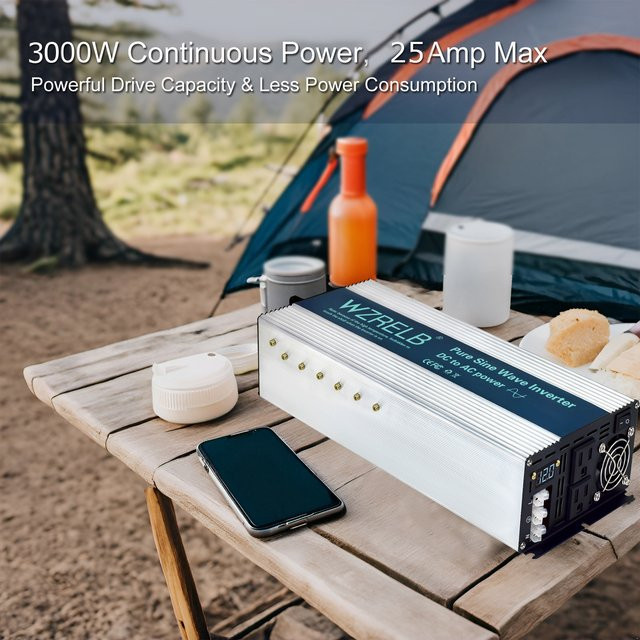 WZRELB Reiner Sinus-Wechselrichter 2500W DC zu AC Konverter in Silber für Solarpanels (12V/24V/36V/48V/72V/96V zu 110V/120V/220V/230V/240V) - Bild 1