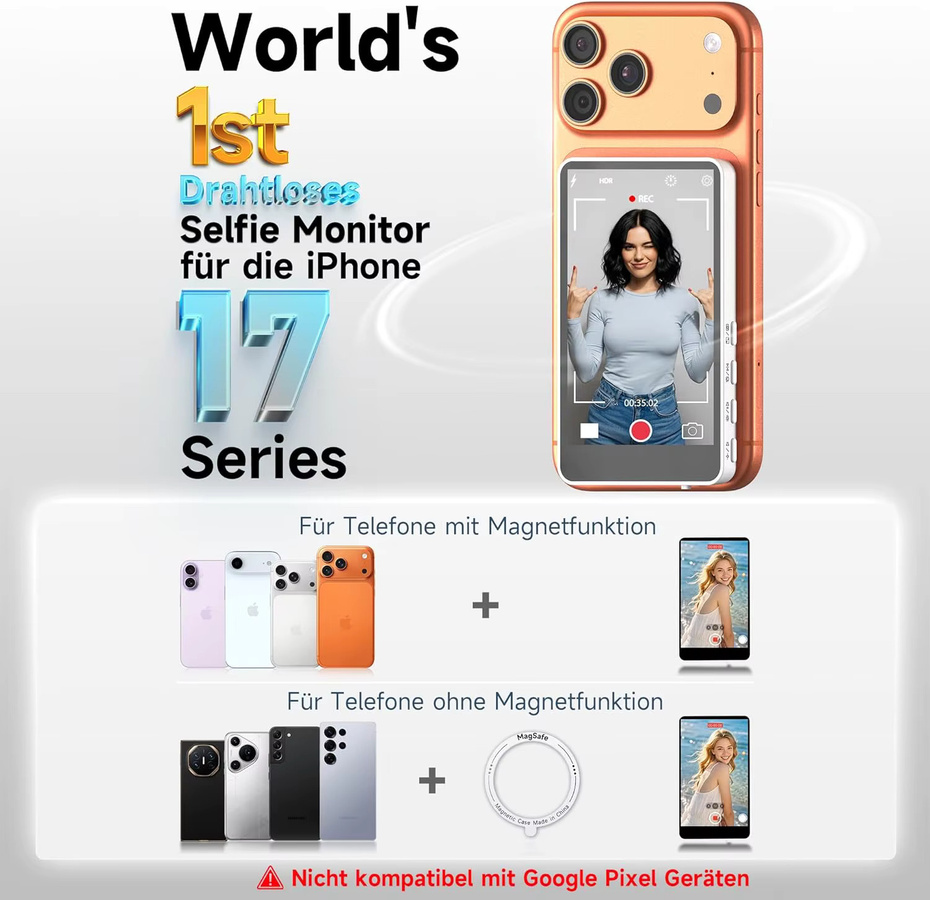 SYNCO XView Magnetischer Handy-Selfie-Monitor für iPhone und Android in Weiß - Bild 3
