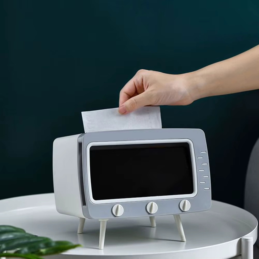 APWIKOGER Tissue Box in TV-Form mit Handy-Ständer und Aufbewahrung für Toilettenpapier in Blau - Bild 5