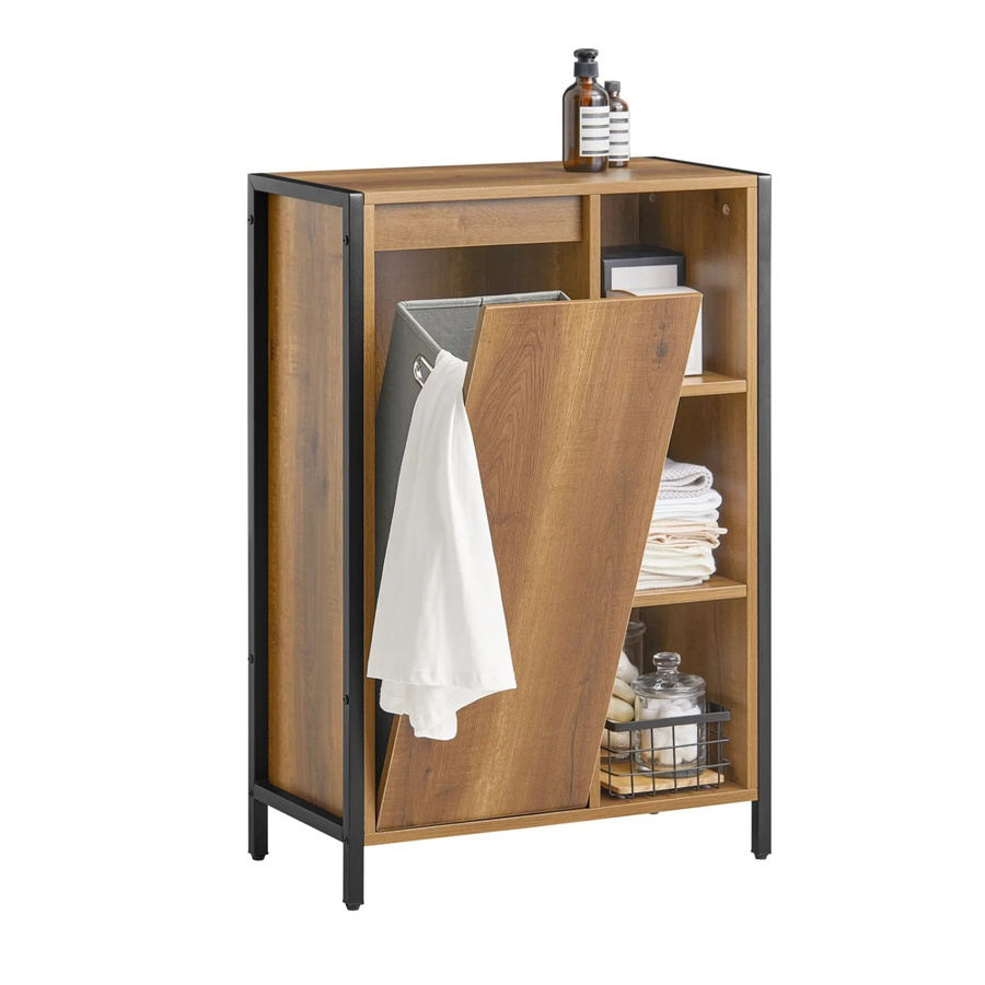 SoBuy Wäscheschrank BZR65-PF in Braun mit ausklappbaren Wäschesäcken und Regalfächern, B/T/H: 60 x 30 x 90 cm - Bild 2