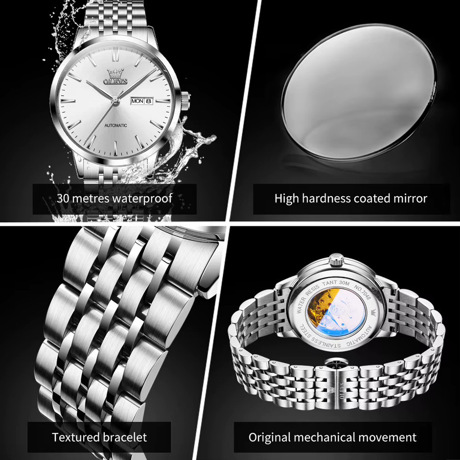 OLEVS Armbanduhr, Automatik, Edelstahl, Silber, Herren - Bild 3