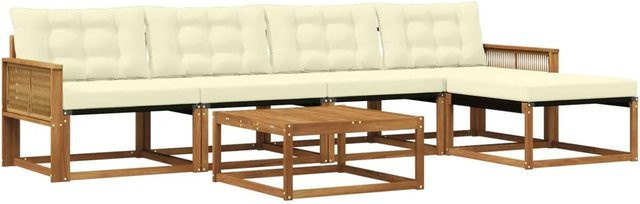 vidaXL Outdoor-Sofagarnitur aus Akazienholz mit 6 Kissen in Beige und Natur, UV-beständig und modern gestaltet - Bild 1