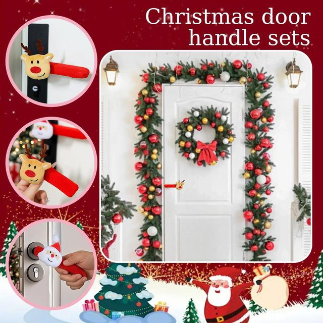 4er Set Weihnachtliche Santa Claus Türklinke Abdeckungen in Rot für deine Weihnachtsdekoration - Bild 1